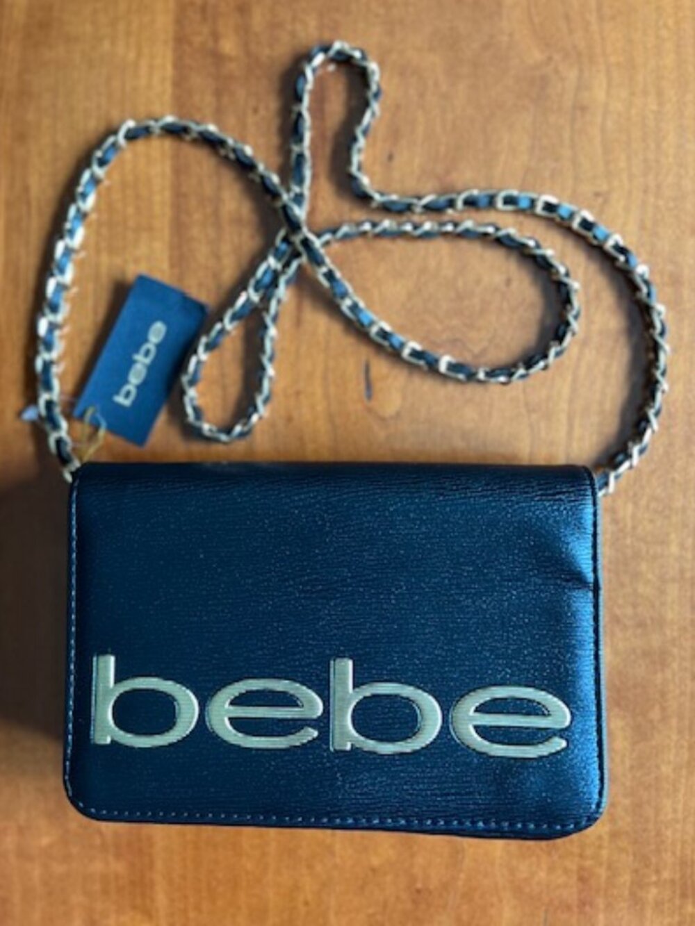 NWT Bebe Fabiola Saffiano Crossbody Black/Gold Mini Shoulder Bag